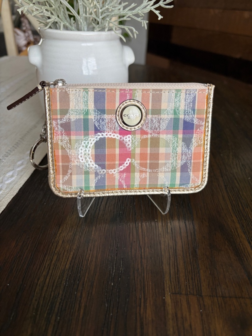 YTK Coach Poppy Madras Plaid Zip Card Case